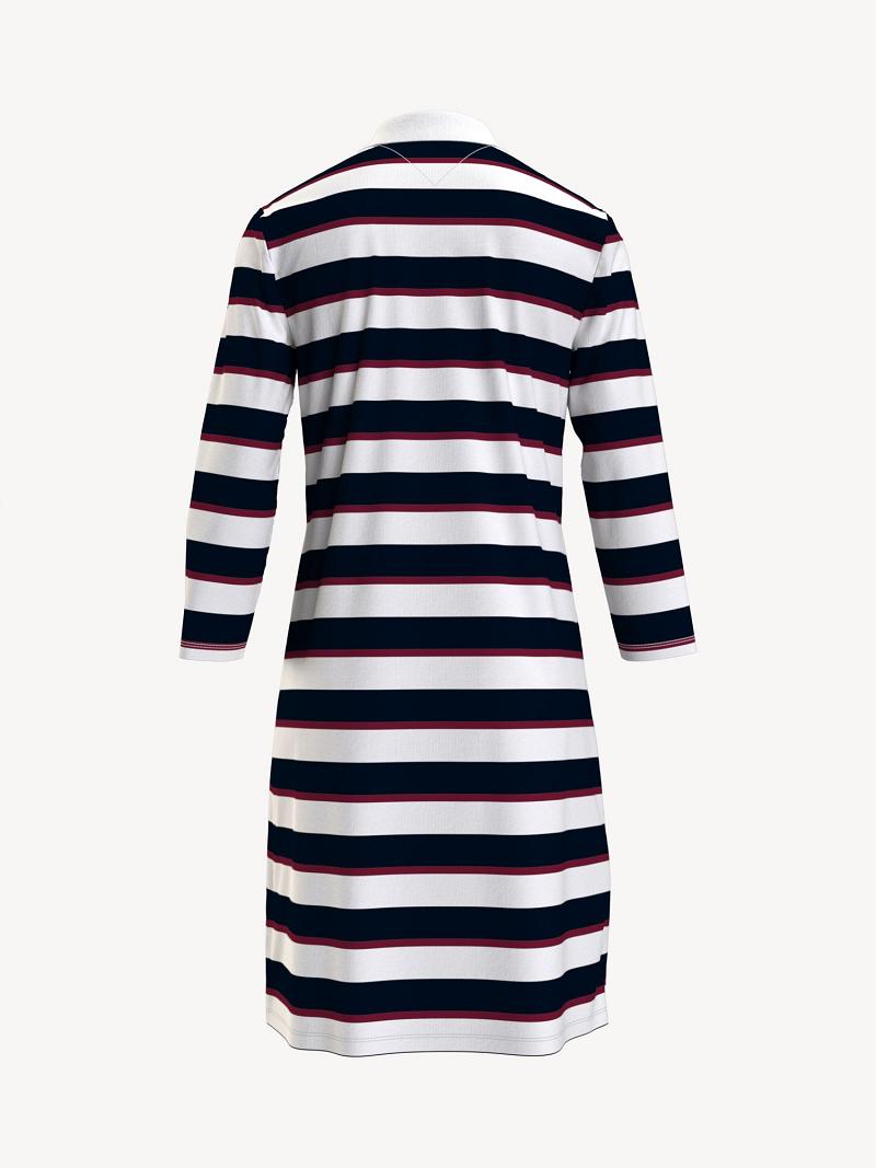 Női Tommy Hilfiger Essential Slim Fit Stripe Polo Dresses Fehér Fekete | HU 75HAP